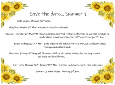 Summer 1 Save the Date!
